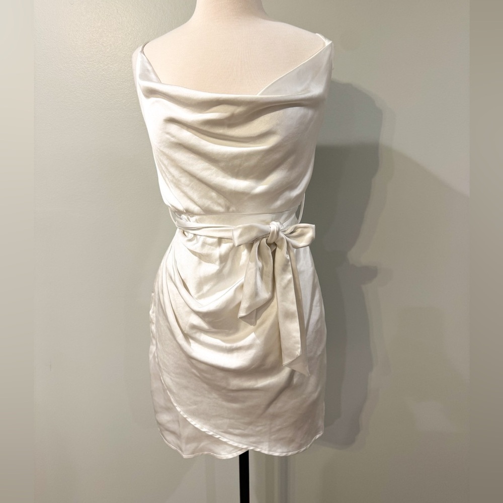 White satin side tie dress